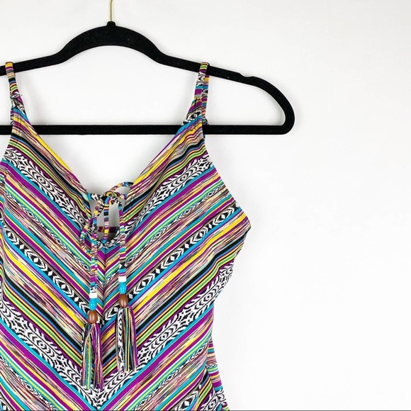 Multicolor Striped Women Swim One Piece - Picture 1 of 6